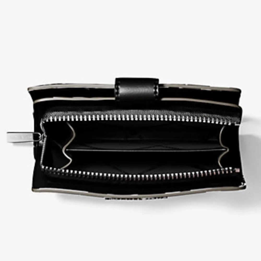 Michael Kors Jet Set Medium Floral Print Bi-Fold Wallet Black  NWT